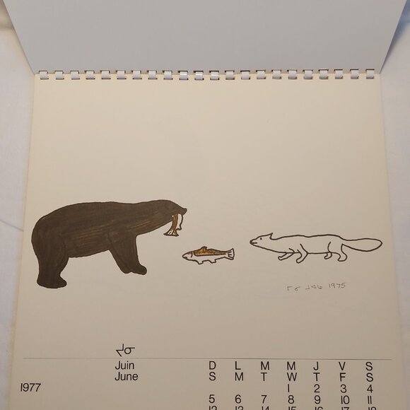 Eskimo Lithograph Calendar 1977 Arctic Quebec Canada Inuit Art vtg 12pics ExCond - Picture 4 of 14